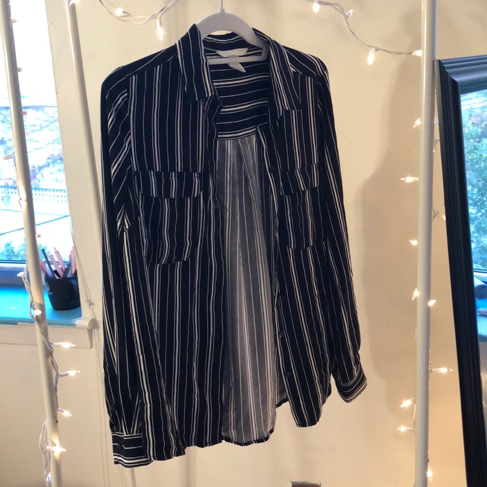 Black and white striped button up